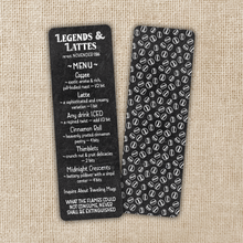 Load image into Gallery viewer, Bookmark - Legends & Lattes Menu / KINGDOM OF THREADS (WILDLY ENOUGH)