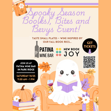 Load image into Gallery viewer, Books, Bites + Bevys Tasting - On-the-Road / Spooky Season Bookish Luncheon Pop-up Event at Patina Wine Bar