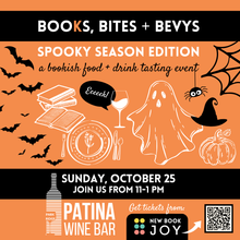 Load image into Gallery viewer, Books, Bites + Bevys Tasting - On-the-Road / Spooky Season Bookish Luncheon Pop-up Event at Patina Wine Bar