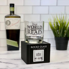 Load image into Gallery viewer, Short Tumbler Cocktail Glass - The World Belongs to Those Who Read / FLY PAPER PRODUCTS