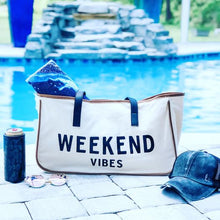 Load image into Gallery viewer, Weekend Vibes Canvas Weekender Tote or Beach Bag / HARRIS GIRLS & CO.
