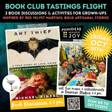 Load image into Gallery viewer, Book Discussion +/or Art + Live Music Mingle at Tesserae Studios / Book Club Tastings Experience for The Art Thief - Starting at $10!
