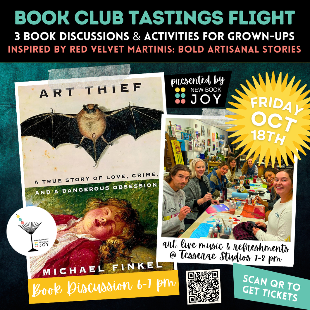 Book Discussion +/or Art + Live Music Mingle at Tesserae Studios / Book Club Tastings Experience for The Art Thief - Starting at $10!
