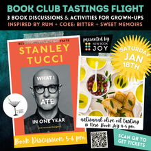 Load image into Gallery viewer, Book Discussion +/or Artisanal Olive Oil Tasting Event / Book Club Tastings Experience for What I Ate in One Year - Starting at $10!
