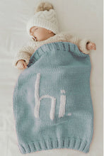 Load image into Gallery viewer, Hi. Hand Knit Baby Blanket  / HUGGALUGS
