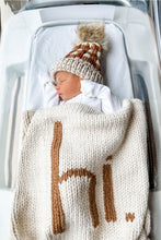 Load image into Gallery viewer, Hi. Hand Knit Baby Blanket  / HUGGALUGS

