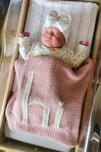 Load image into Gallery viewer, Hi. Hand Knit Baby Blanket  / HUGGALUGS
