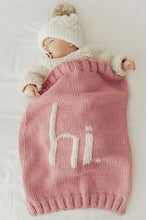 Load image into Gallery viewer, Hi. Hand Knit Baby Blanket  / HUGGALUGS
