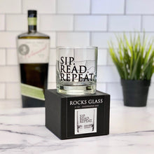 Load image into Gallery viewer, Short Tumbler Cocktail Glass - Sip, Read, Repeat / FLY PAPER PRODUCTS
