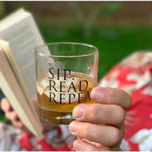 Load image into Gallery viewer, Short Tumbler Cocktail Glass - Sip, Read, Repeat / FLY PAPER PRODUCTS
